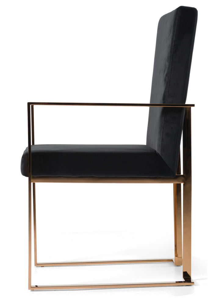 Modrest Trea Modern Black Velvet and Rosegold Dining Chair