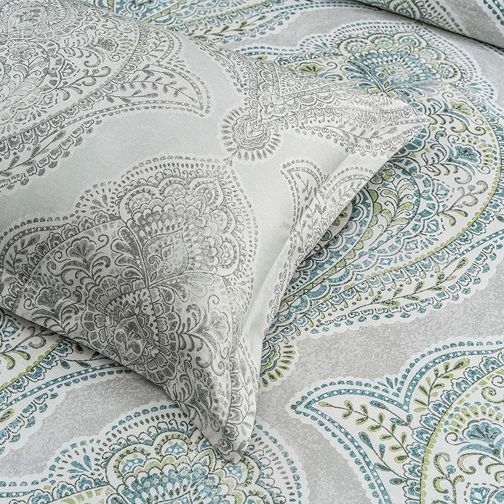 Genia Reversible Print Cotton Duvet Cover and Shams, 3-Piece Set, Queen