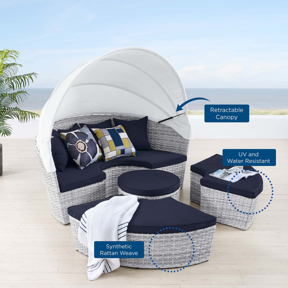Scottsdale Canopy Outdoor Patio Daybed Light Gray Navy -4442
