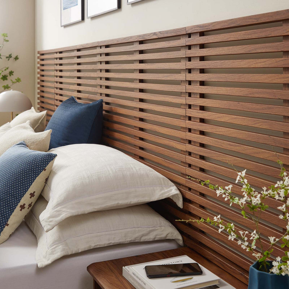 Render Wall Mount King Headboard and Modern Nightstands, Walnut