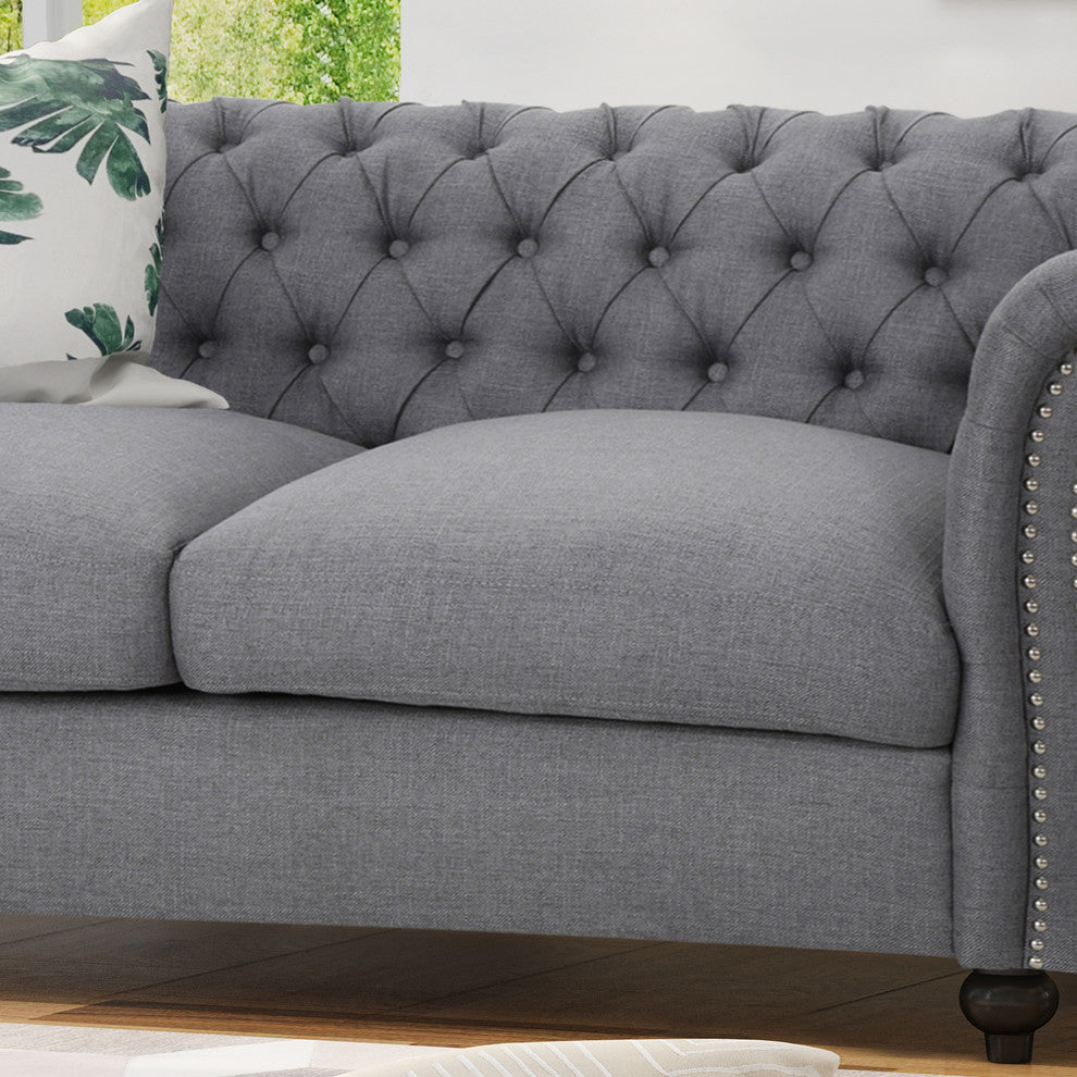 GDF Studio Kyle Traditional Chesterfield Loveseat Sofa, Dark Gray/Dark Brown