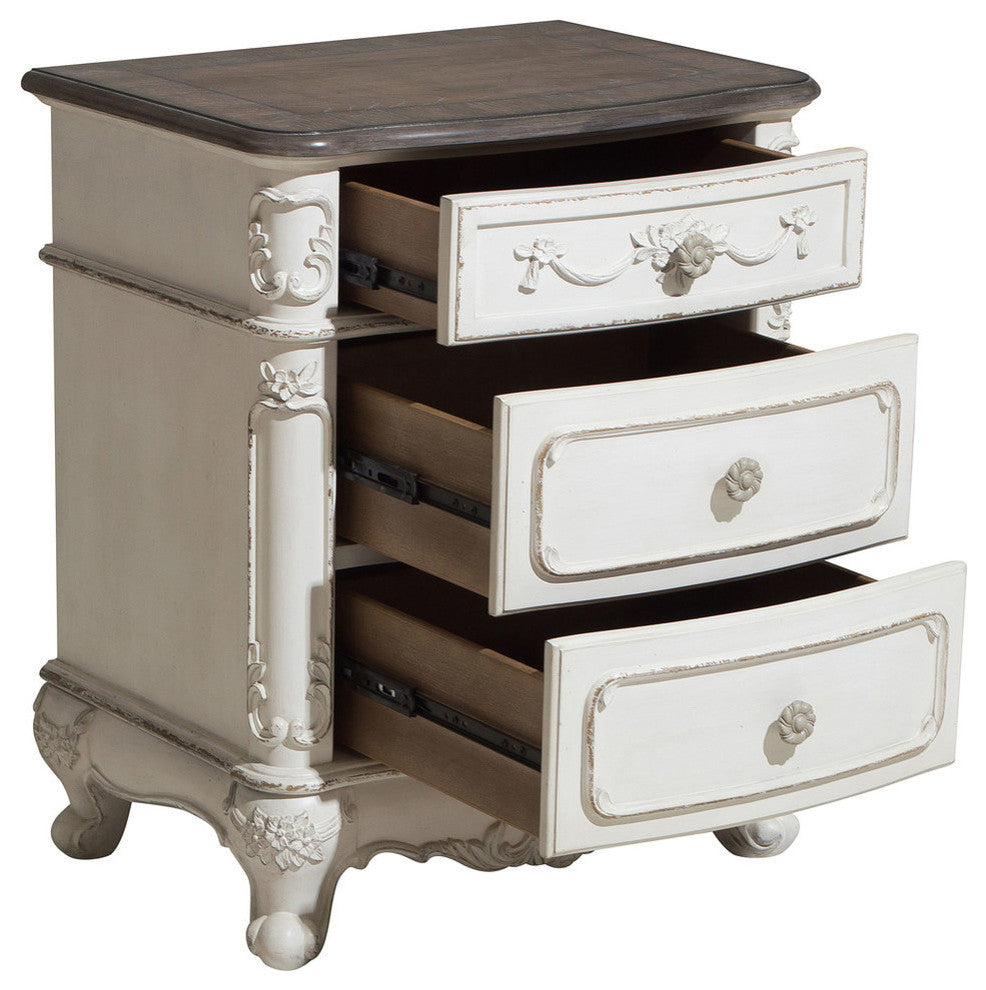 Averny Nighstand, 2-Tone Finish, Antique White, Gray