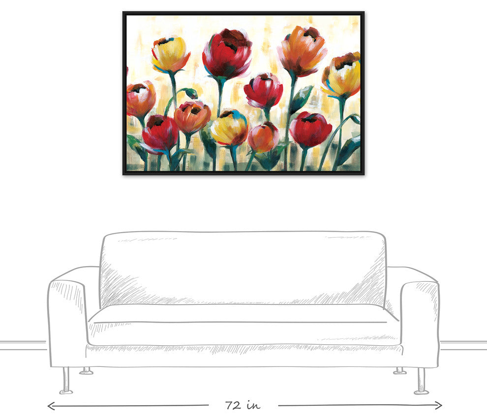Red and Yellow Tulips  32x48 Black Floating Framed Canvas