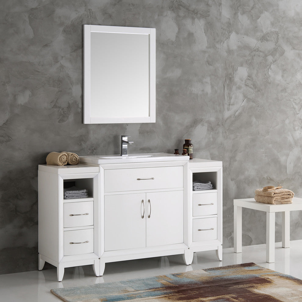 Cambridge 54" White Traditional Bathroom Vanity With Mirror, FFT3071CH