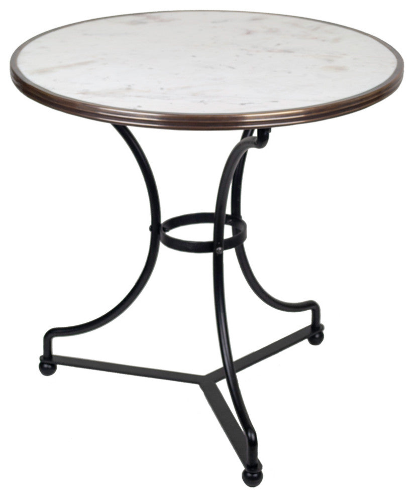French Bistro Table 28", White Marble and Iron Base