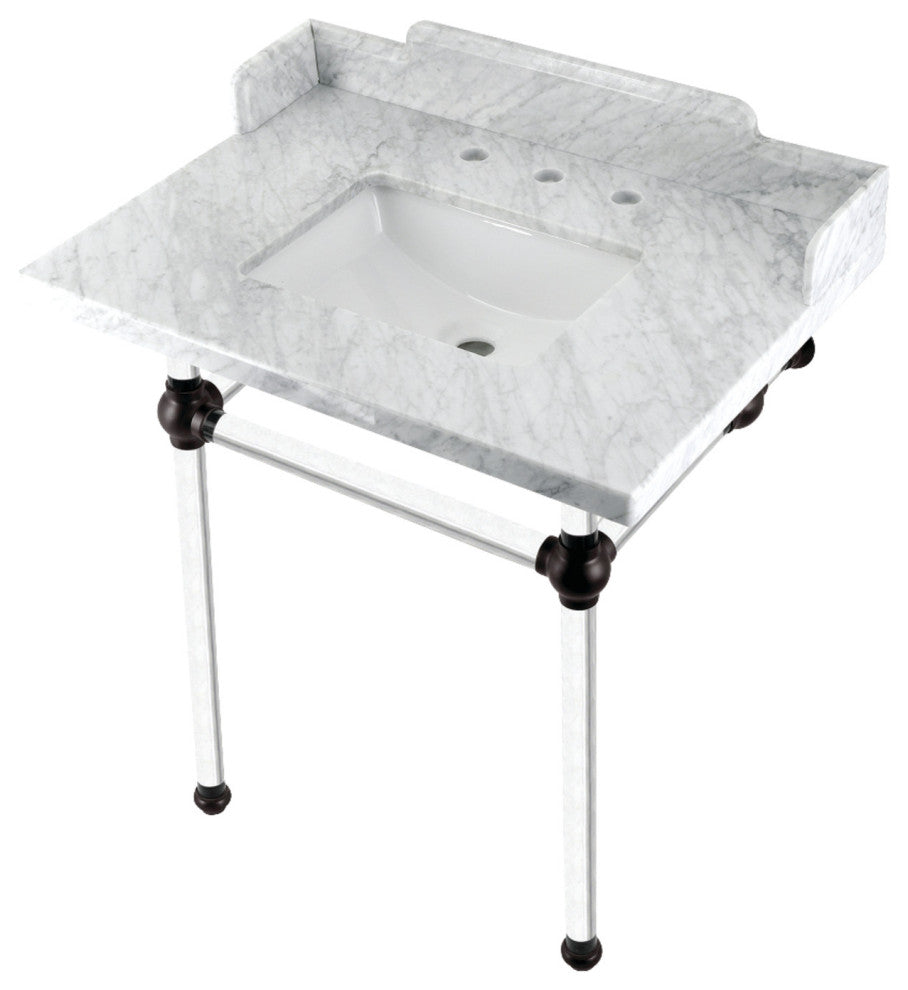 Kingston Brass LMS30MASQ5 30" Carrara Marble Console Sink, Acrylic Legs