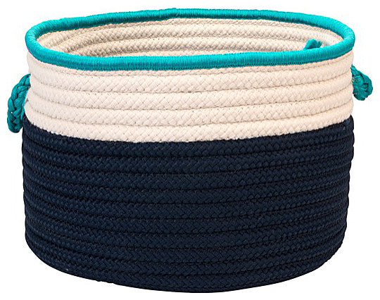 Colonial Mills Basket, The Band Storage Bins Navy and Turquoise Round