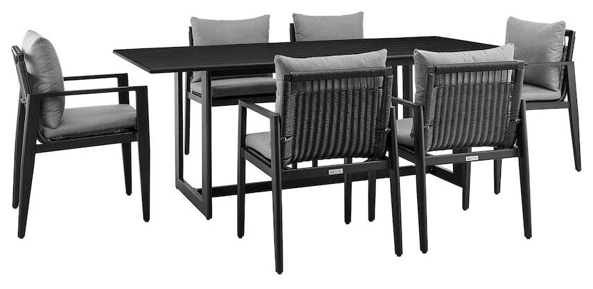 Cayman Outdoor Patio 7-Piece Dining Table Set in Aluminum with Gray Cushions