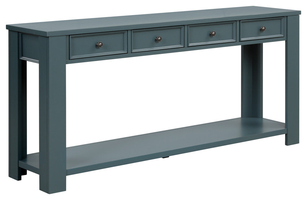 TATEUS Solid Pine Wood Console Table Entryway table with Drawers and Shelves, Blue