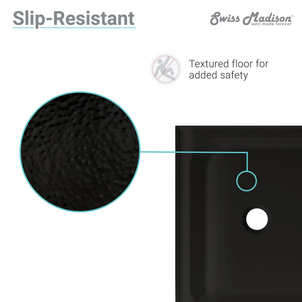 Voltaire 60"x32" Acrylic Black, Single-Threshold, Left-Hand Drain, Shower Base