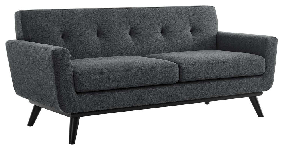 Engage Herringbone Fabric Loveseat, Charcoal