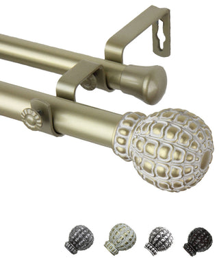 Velia 1" Double Curtain Rod, Light Gold, 120-170"