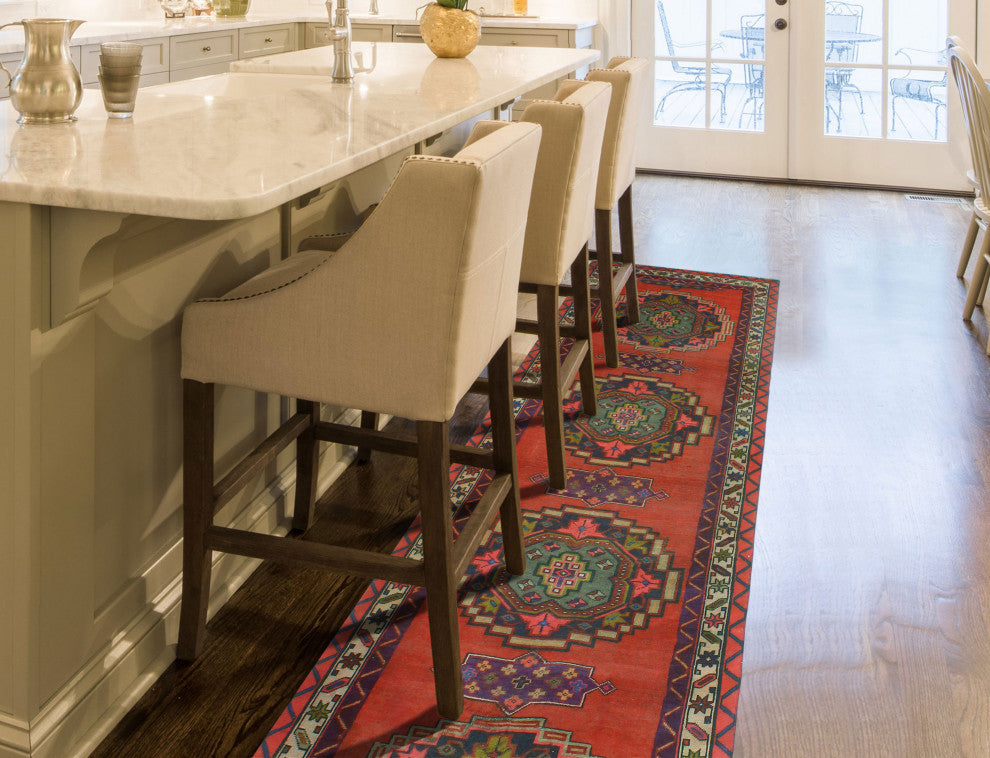 Fine Vintage Distressed Bamshad Rust/Beige Runner, 3'6x12'7