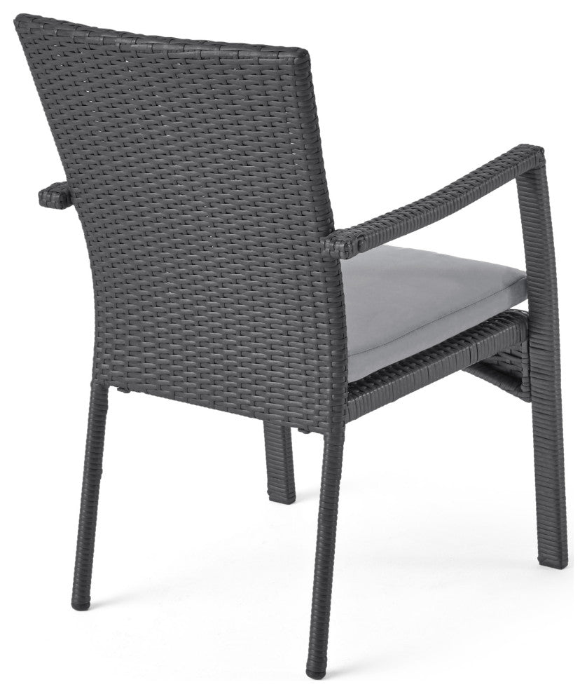 GDF Studio Tigua Outdoor Gray Wicker Dining Chair With Cushions, Set of 2