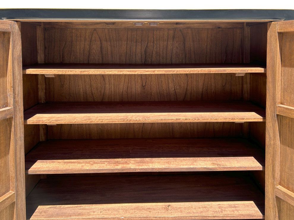 Black Lacquer Zodiac Moon Face Hardware Credenza Storage Cabinet