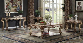 Rectangular Coffee Table with Bottom Shelf, Gold Patina