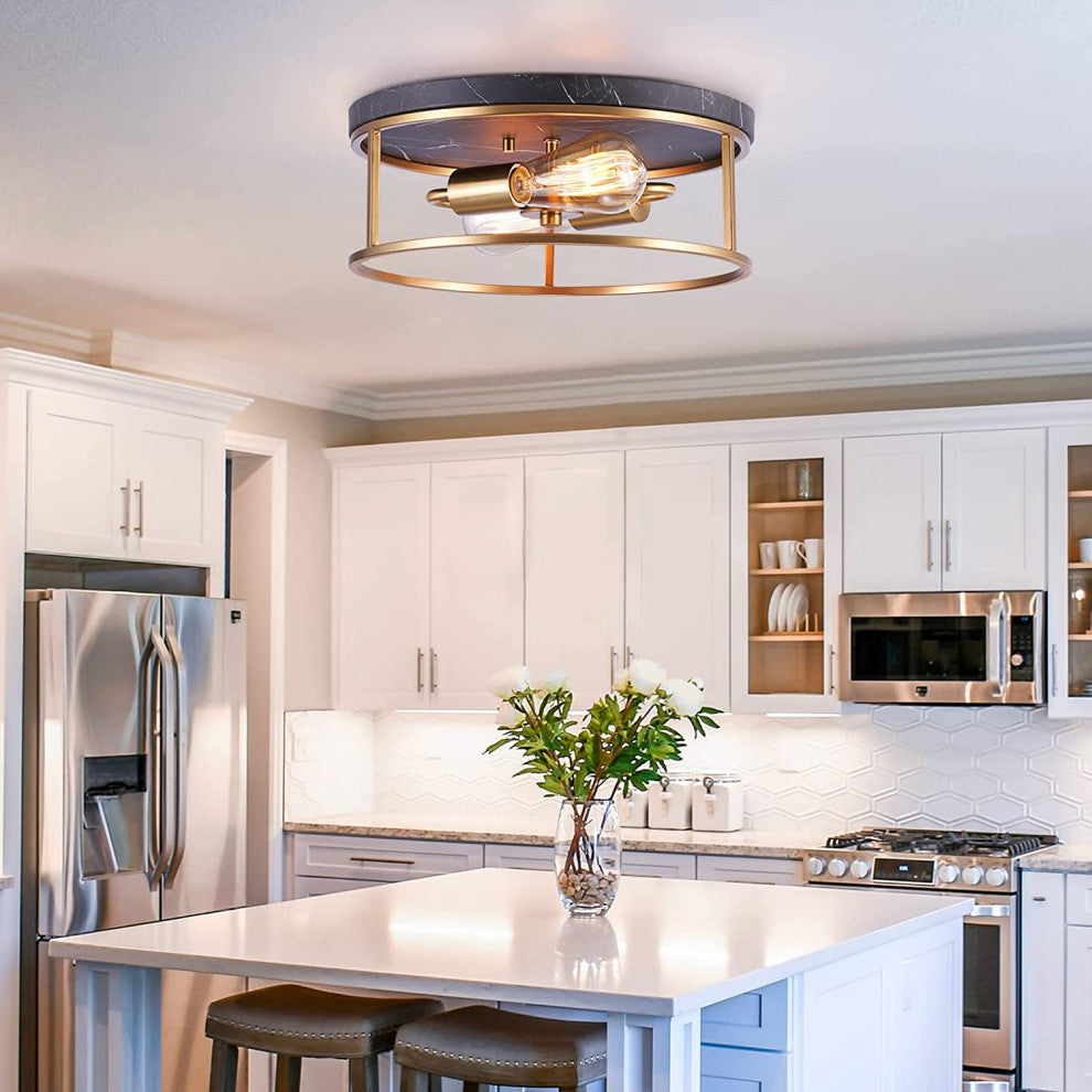 2 light Flush Mount Ceiling Light Fixture farmhouse ceiling lamp with brass