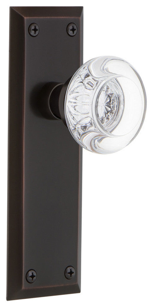 New York Plate Privacy Round Clear Crystal Glass Knob, Timeless Bronze