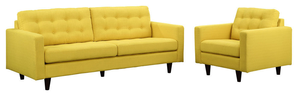 Modern Contemporary Armchair and Sofa, Sunny Fabric, 2-Piece Set