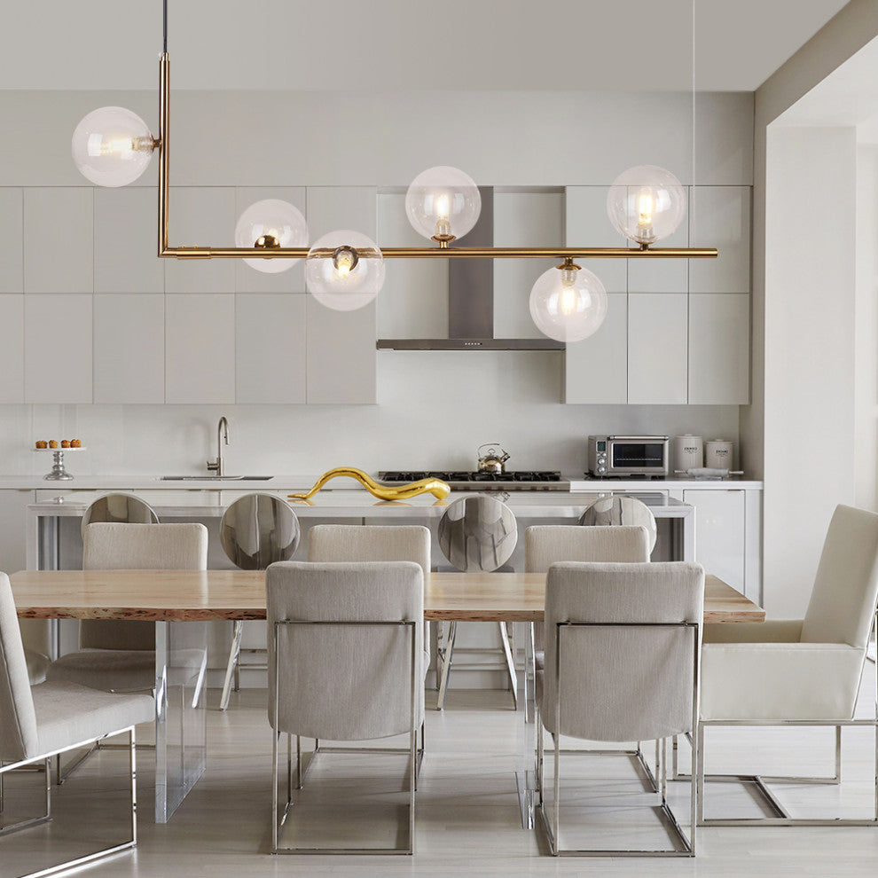 Modern Minimalist Kitchen Island 6-Light Linear Lighting, Brass
