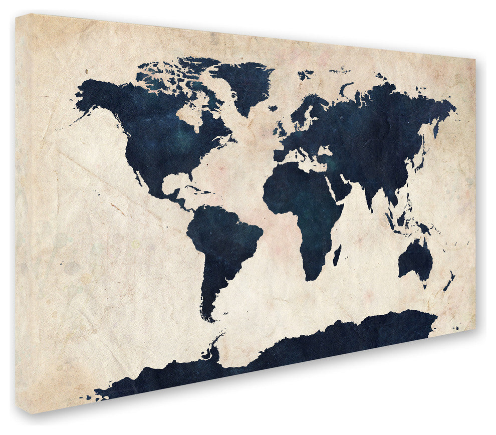 'World Map - Navy' Canvas Art by Michael Tompsett