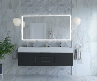 CastelloUSA Amazon 60" Wall Mounted Bathroom Vanity Set, Black, White Top, Black Handles