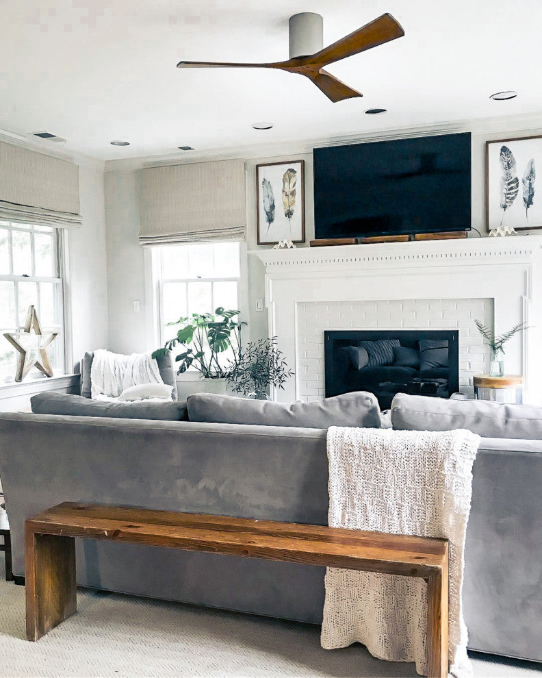 Irene-3 60" Hugger Ceiling Fan, Brushed Nickel With Walnut Blades