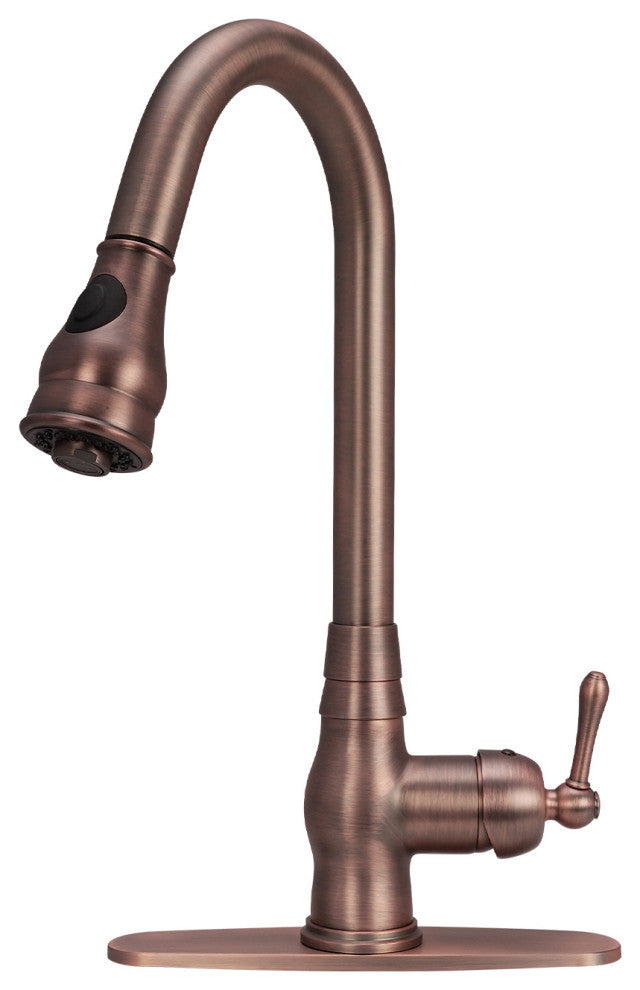 Pull Down Kitchen Faucet With Deck Plate, Single Level Solid Brass Sink Faucets,