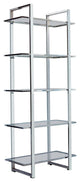 Benzara BM282971 Bookcase, Metal Frame, Tempered Glass Shelves, Polished, Silver