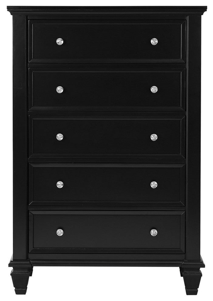 Wood Chest with 5 Drawers, Black