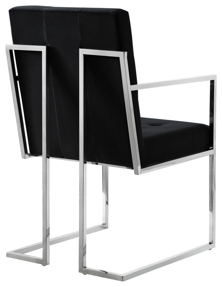 Phoebe Tufted Dining Chairs With Square Arms, Set of 2, Black Velvet