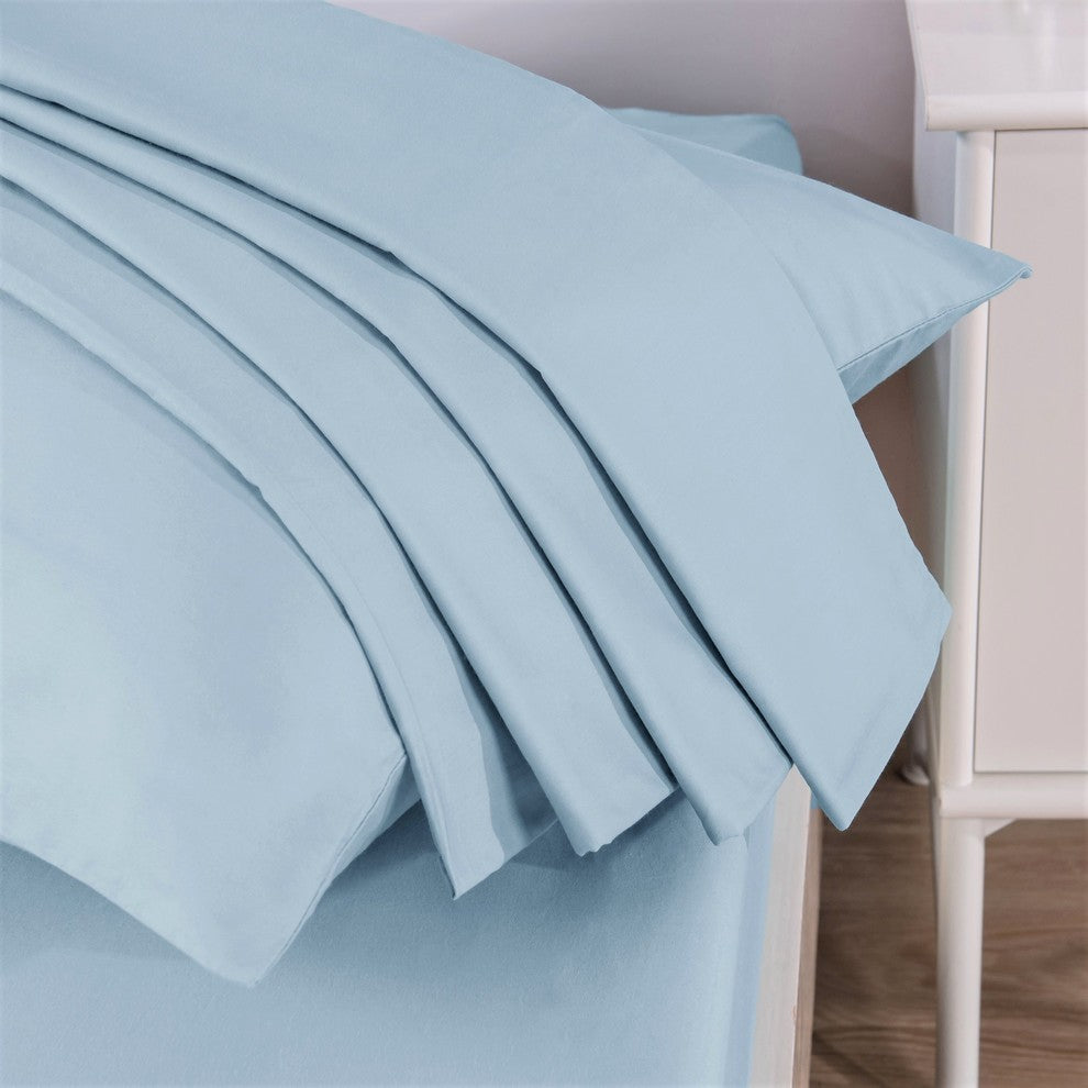 Soft Luxury Pastel Baby Blue Cotton Fitted Sheet & w/Pillow Cases Set, King