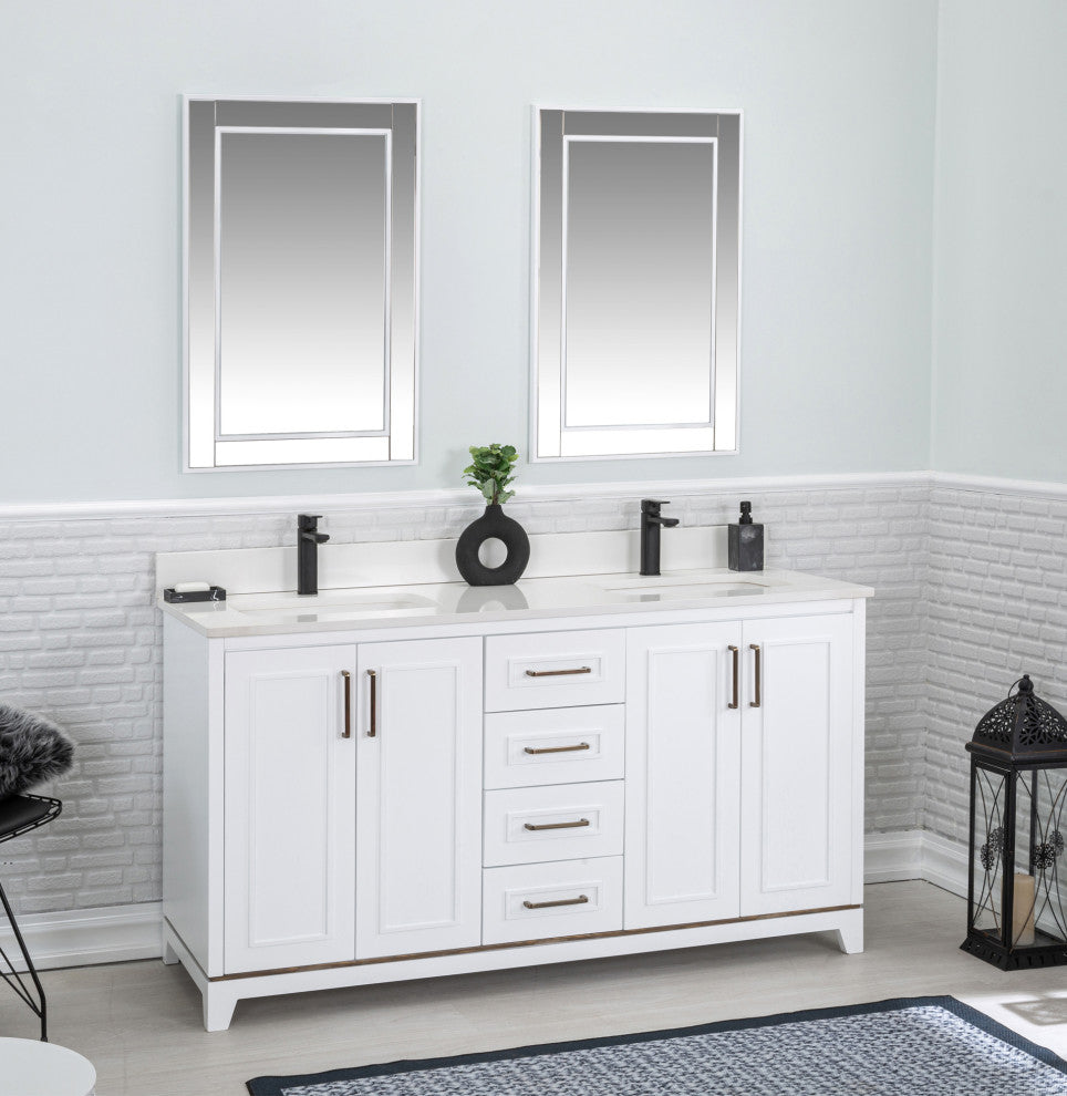 Albia Collection 60" Bathroom Vanity With Sink, Mirror, Countertop, White