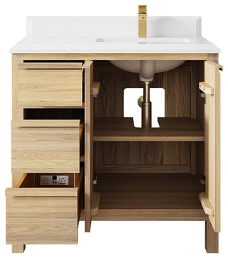 Elizabeth Oak 36" Right Offset Sink Vanity, White 1.5" White Quartz