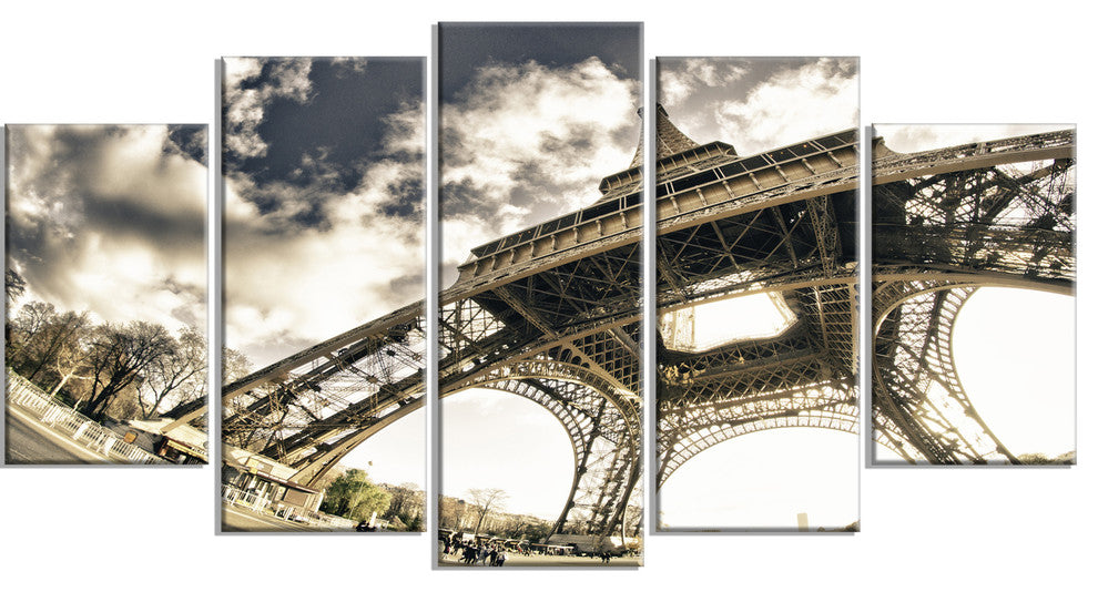 Paris Eiffel Towerin Sunny Winter Morning, Canvas Print, 60"x32", 5 Panels
