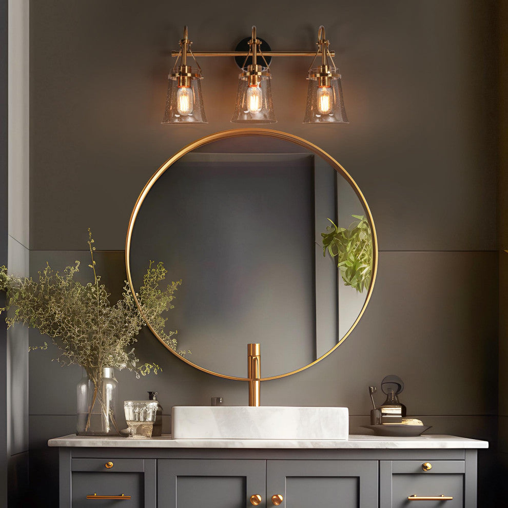 LNC Polished Gold Modern Seeded-Glass Wall Sconce, 3 Lights