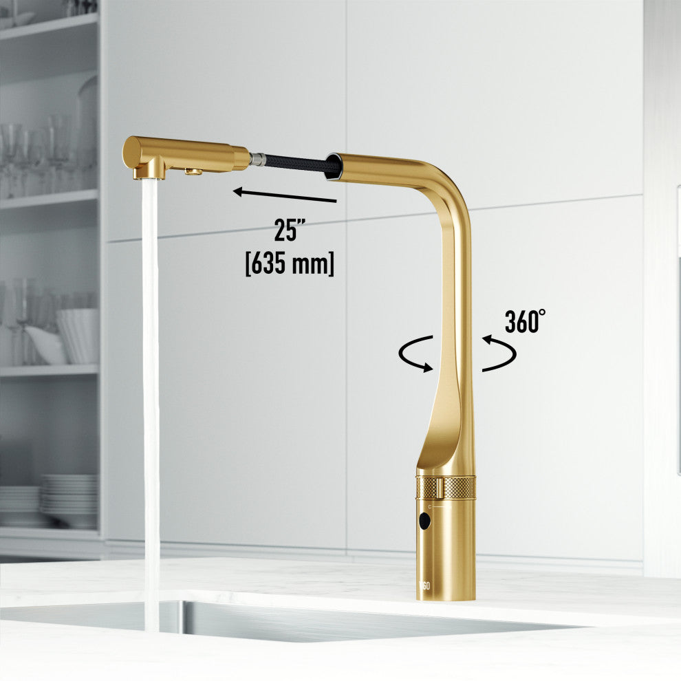 VIGO Jewel 15" H Touchless Pull-Out Sprayer Kitchen Faucet, Matte Brushed Gold