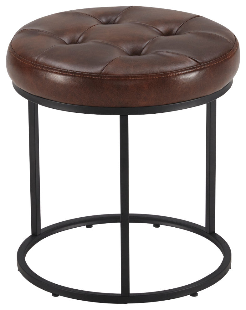Round Open Base Faux Leather Vanity Stool, Dark Brown