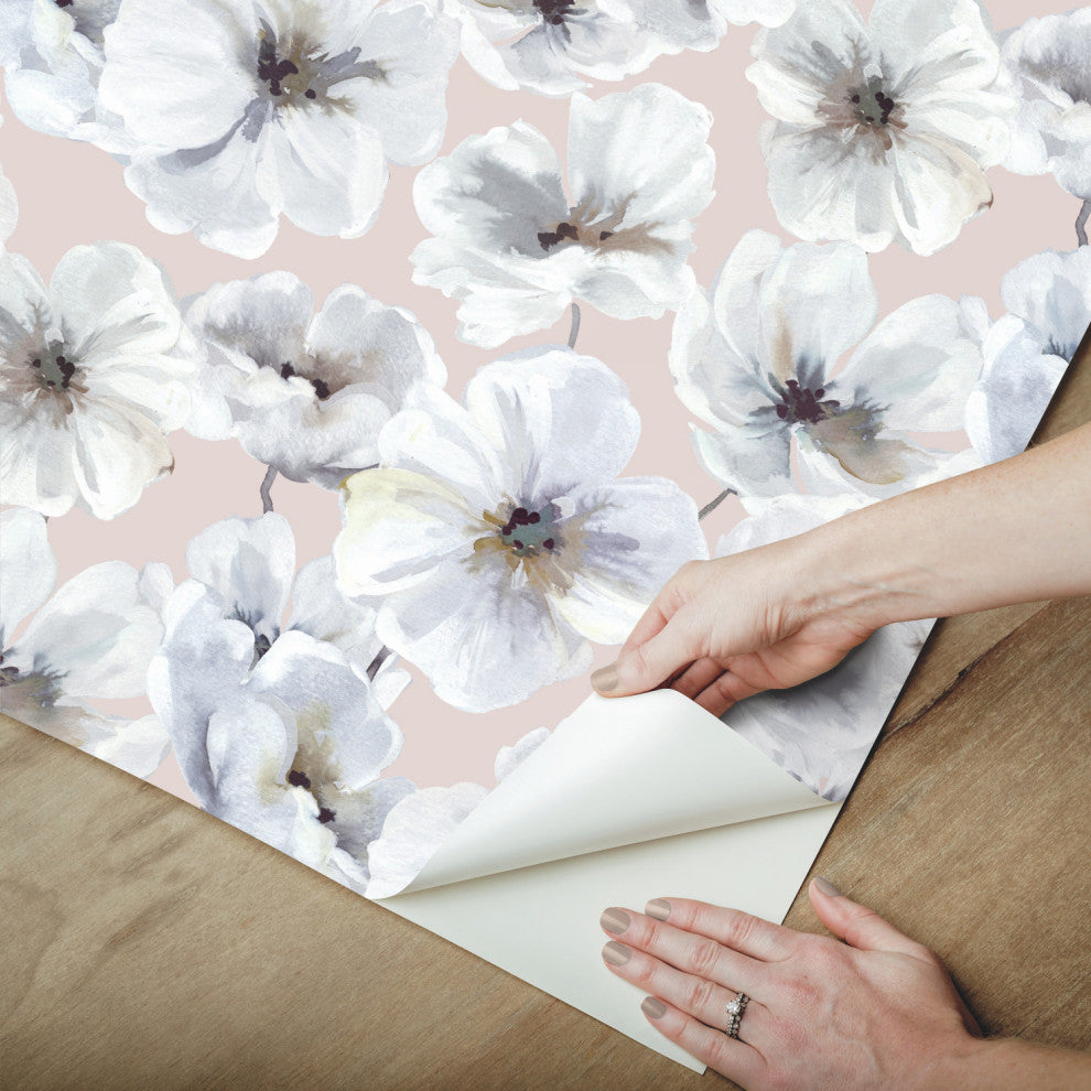 Blush Hawthorn Blossom Peel and Stick Wallpaper Pink By Roommates