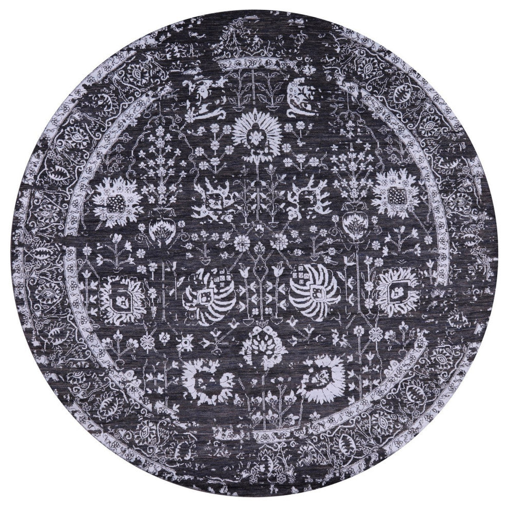 8' Round Persian Wool and Silk Handmade Rug Q9124