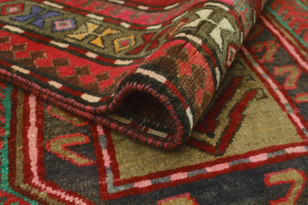 Fine Vintage Distressed Hussein Burgundy/Gray Runner, 4'3x9'3