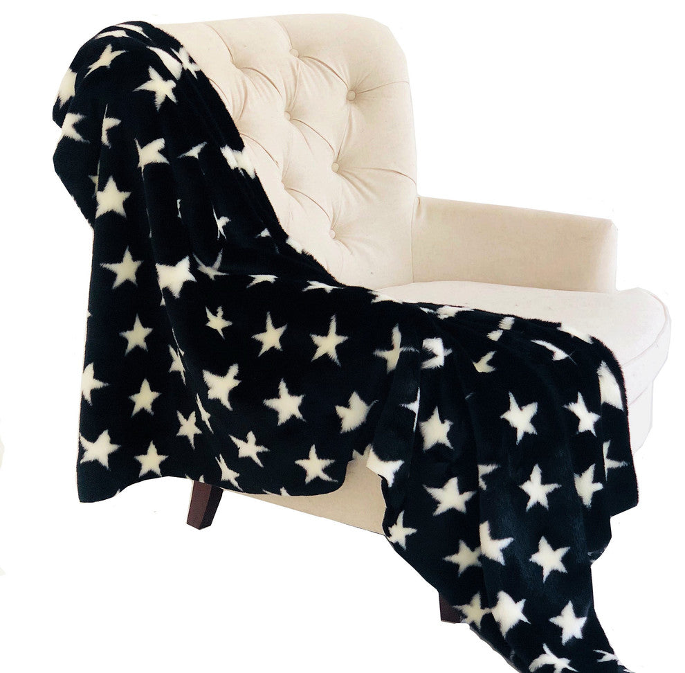 Plutus Black and White Stars Soft Handmade Luxury Throw, Blanket 96l X 110w Quee