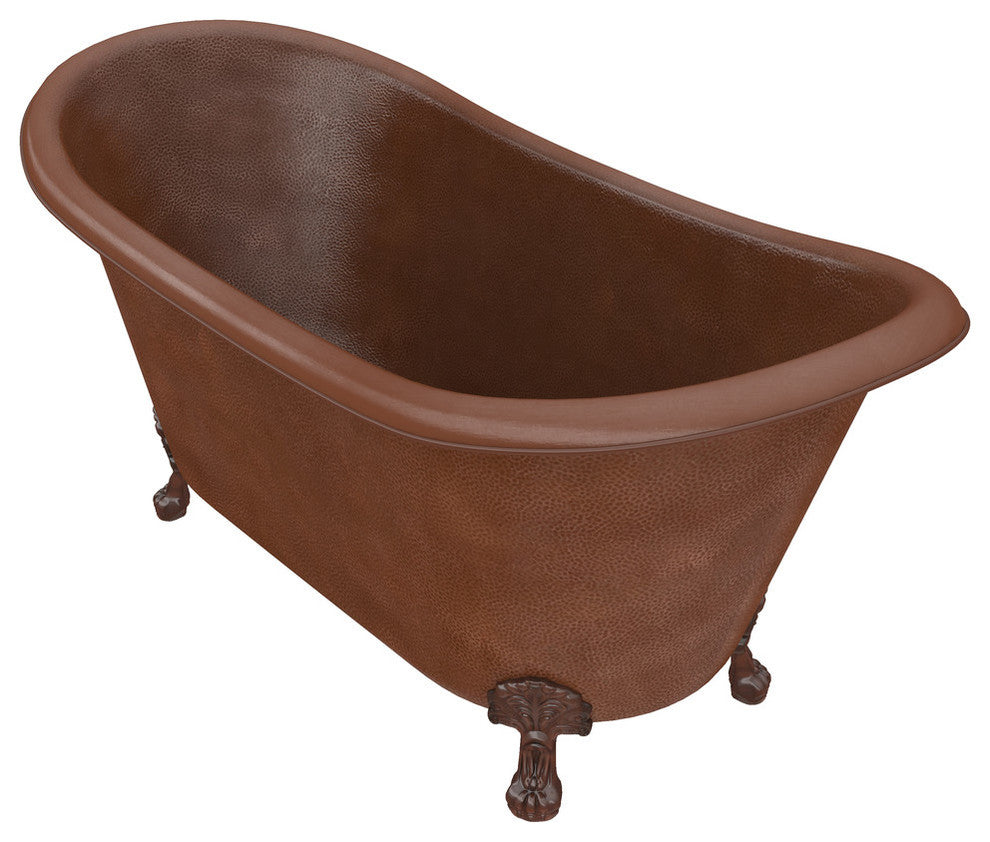 Iida 66" Handmade Copper Double Slipper Clawfoot Non-Whirlpool Bathtub