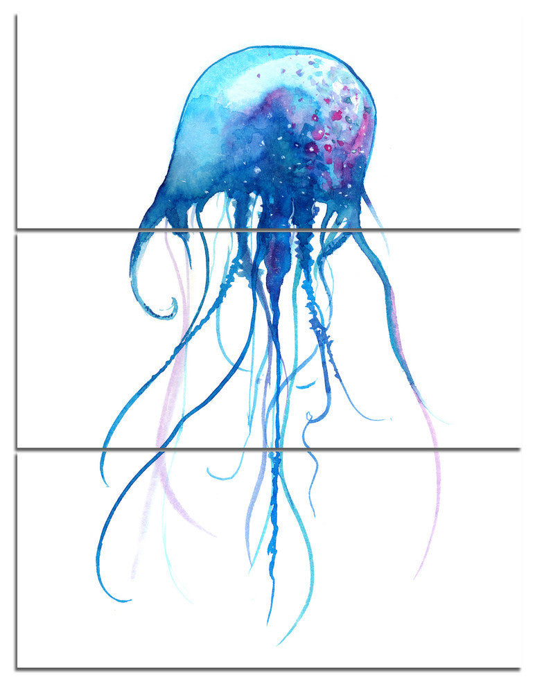 Light Blue Jellyfish Watercolor, Animal Triptych Canvas Print, 28x36, 3 Panels