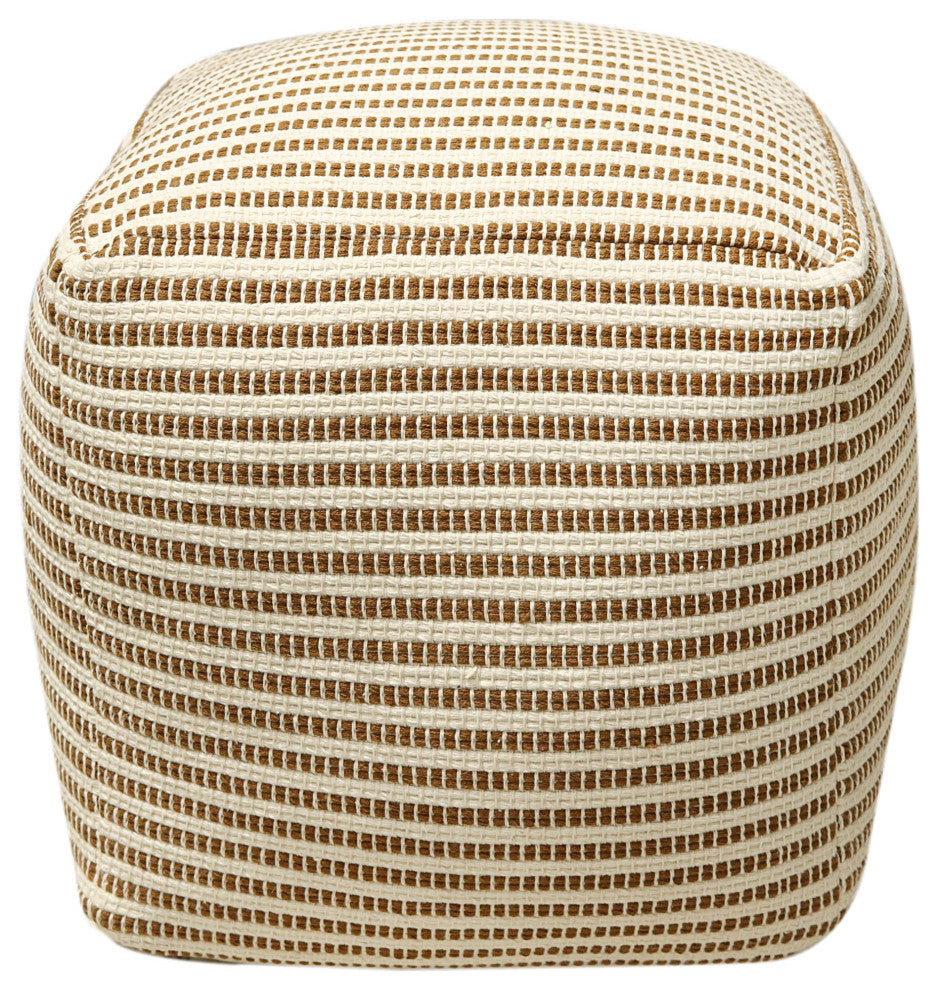 White Hand-woven Lodo Pouf, 18" Cube