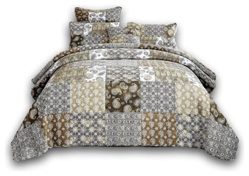 Bohemian Patchwork Moroccan Paisley Chocolate Dreams Bedspread Set, King