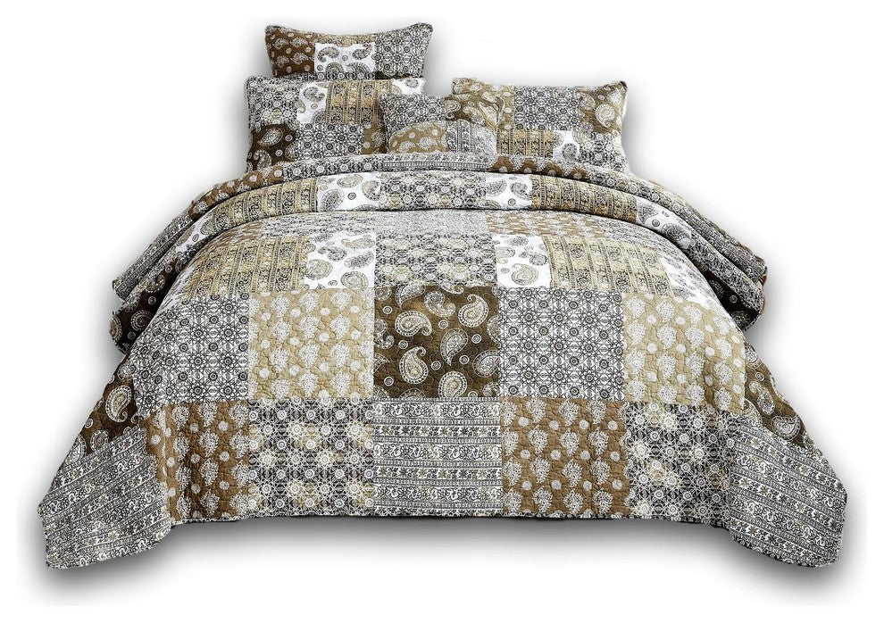 Bohemian Patchwork Moroccan Paisley Chocolate Dreams Bedspread Set, King