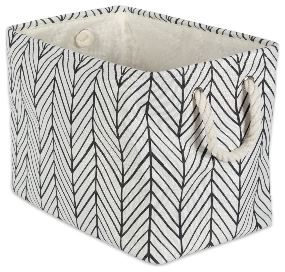 Polyester Bin Herringbone Off White Rectangle Medium 16"x10"x12"