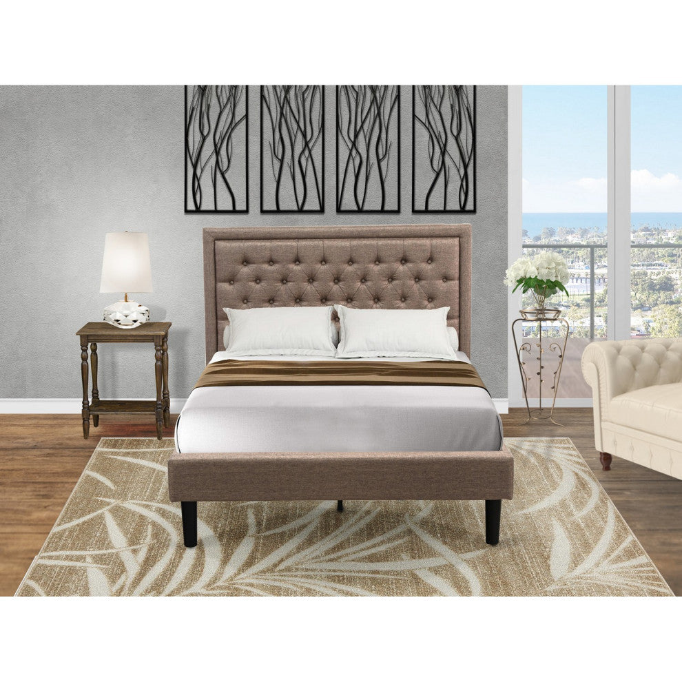 2Pc Full Size Bed Set, 1 Full Size Bed Frame Dark Khaki, 1 Nightstand