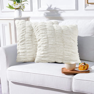 Faux Fur Shar Pei 3 Piece Throw and Pillow Shell Set, Cloud Dancer, 60"x80"
